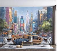 Carta Da Parati Times Square, New York 450x315cm Wallpaper Carta Da Parati Murale 3D, Stile impressionista della pittura ad olio Moderni Per Soggiorno E Camera Da Letto, XXL Decorazione Murale 3D, Blu