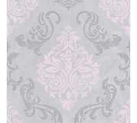 Carta da parati tnt (tessuto non tessuto) damascata barocca Grigio Argento Rosa 953726 95372-6 Innova Memory 3 | Grigio/Argento/Rosa | Rotolo (10,05 x 0,53 m) = 5,33 m²