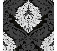 Carta da parati tnt (tessuto non tessuto) damascata barocca Nero/Antracite Bianco 554314 55431-4 A.S. Création Mix | Nero/Antracite/Bianco | Rotolo (10,05 x 0,53 m) = 5,33 m²