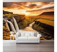 Carta da parati Tramonto sulla cascata Natura Fotomurali in TNT Murale alla moda Decorazione da Muro 400 x 280 cm Poster Gigante Design Carta per Colore caldo arancione