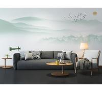 Carta da Parati Uccelli Di Montagna Verde Carta da Parati Bambini Camera da Letto Adulto Soggiorno Cucina TV Sfondo Tessuto di Seta Decorazione Senza Colla 210x140cm