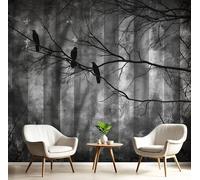 Carta Da Parati Uccello Su Un Ramo 250X175Cmgrigio Scuro Tessuto Di Seta Murale Alla Decorazione Da Muro Gigante Design Carta Per Pareti Strisce Rovinate Aspetto Concreto Natura