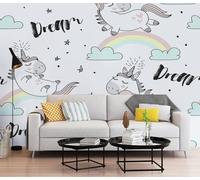 Carta da Parati Unicorno Verde Arcobaleno Carta da Parati Bambini Camera da Letto Adulto Soggiorno Cucina TV Sfondo Tessuto di Seta Decorazione Senza Colla 300x240cm