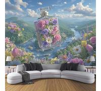 Carta da Parati Valle Della Foresta Dei Fiori 250x175cm Carta da Parete Flacone Di Profumo Di Fiori Freschi Decorativo Sfondo Rivestimento Parete per Camera da Letto, Soggiorno, Cucina, Blu-Verde