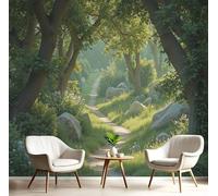 Carta Da Parati Verde Sentiero Soleggiato Effetto 3D 300X210Cm Fotomurale Cucina Murales Xxl Poster Gigante Design Casa Scenario Naturale Per Soggiorno Camera Da Letto Corridoio Sala Da Pranzo