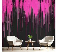 Carta Da Parati Vernice Che Gocciola 150X105Cm Tessuto Di Seta Sfondo Murale Arte Astratta Moderna Decorazione Soggiorno Camera De Letto Sala Ufficio Rosa Rossa