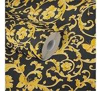 Carta da parati Versace Carta Da Parati Damasco Carta da parati tessuto non tessuto 10.05 m x 0.70 m Oro Nero Giallo Made in Germany 343252 34325-2