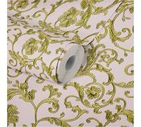 Carta da parati Versace Carta Da Parati Damasco Carta da parati tessuto non tessuto 10.05 m x 0.70 m Oro Rosa Verde Made in Germany 343264 34326-4