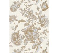 Carta Da Parati Vintage Con Motivo Di Rose In Stile Grafico - Metallico, Crema