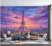 Carta da Parati Viola 400x280cm, La Torre Eiffel Al Tramonto Città Romantica Decorazioni Parete, Seta Murale per Camera Letto, Soggiorno, Ufficio, TV Sfondo