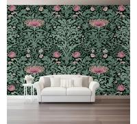 Carta da parati William Morris Fiori Foglie Carta da parati moderna stampata in tessuto non tessuto Decorazione murale 400 x 280 cm Per camera da letto Soggiorno Mobili Camera Verde Rosa