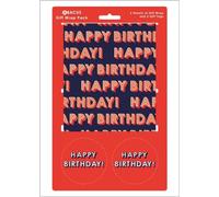 Carta da regalo 12368A "Testo di compleanno" confezione con 2 fogli e 2 etichette, senza plastica e completamente riciclabile, multicolore
