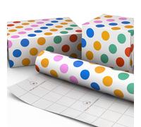 Carta da regalo Hallmark con linee di taglio sul retro (1 mini rotolo: 44 cm di larghezza per 7,5 m di lunghezza; 3,8 m ) con pois arcobaleno per