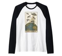 Carta dei Tarocchi Alieni Il Mondo UFO Invasione Divertente Mucca Maglia con Maniche Raglan