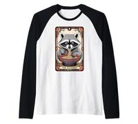 Carta dei tarocchi Il procione giapponese Ramen Noodles Raccoon Maglia con Maniche Raglan