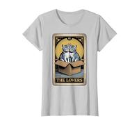 Carta dei tarocchi The Lovers Cats Cuddling Funny Cat Maglietta, Donna, Argento, 3XL