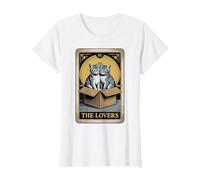 Carta dei tarocchi The Lovers Cats Cuddling Funny Cat Maglietta, Donna, Bianco, M