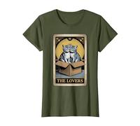 Carta dei tarocchi The Lovers Cats Cuddling Funny Cat Maglietta, Donna, Oliva, S