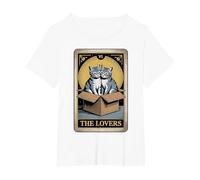Carta dei tarocchi The Lovers Cats Cuddling Funny Cat Maglietta, Donna Plus-Size, Bianco, 3X