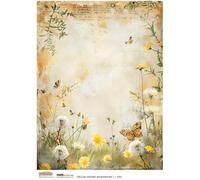 Carta di riso A4 Scraplove - decoupage per scrapbooking - Sfondo di primavera gialla 1 fiori di campo farfalle