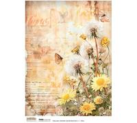 Carta di riso A4 Scraplove - decoupage per scrapbooking - Sfondo di primavera gialla 2 denti di leone farfalla