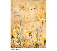 Carta di riso A4 Scraplove - decoupage per scrapbooking - Sfondo primaverile giallo 6 fiori denti di leone farfalle