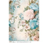 Carta di riso A4 Scraplove - decoupage per scrapbooking - Sfondo vintage blu 10 grandi fiori