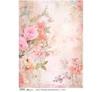 Carta di riso A4 Scraplove - decoupage per scrapbooking - Sfondo vintage rosa 4 fiori