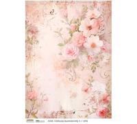Carta di riso A4 Scraplove - decoupage per scrapbooking - Sfondo vintage rosa 9 fiori