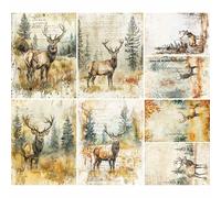 Carta di riso con cervo, 21 x 26,5 cm (6 fogli) - Carta per decoupage, 6 disegni per collage, tecnica mista, creazione di biglietti e artigianato, decoupage CRAFT KREATIVELY