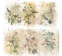 Carta di riso sovrapposta con uccelli in rami, 20,32 x 26,67 cm, 6 immagini uniche stampate di gelso da 30 g/m², fibre visibili per découpage, artigianato, collage artistici