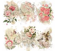 Carta di riso stampata con rose e uccelli, 20,32 x 26,67 cm, 6 diverse immagini di carta di gelso da 30 g/m², fibre visibili per decoupage, artigianato, incollaggio e arte
