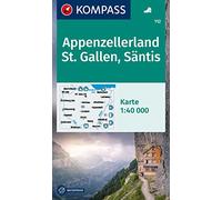 Carta escursionistica Kom 112. Appenzellerland, St. Gallen, Säntis: mit markierten Wanderwegen, Hütten, Radrouten