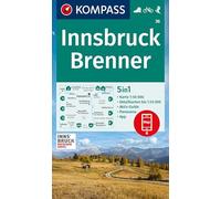 Carta escursionistica Kom 36. Innsbruck, Brenner: 5in1 Wanderkarte mit Panorama, Aktiv Guide und Detailkarten inklusive Karte zur offline Verwendung in der KOMPASS-App. Fahrradfahren. Skitouren.