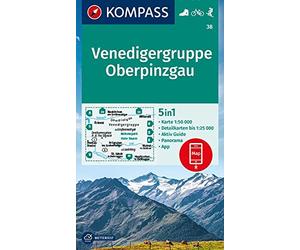 Carta escursionistica Kom 38. Venedigergruppe, Oberpinzgau: 5in1 Wanderkarte , mit Panorama, Aktiv Guide und Detailkarten inklusive Karte zur offline ... in der KOMPASS-App. Fahrradfahren. Skitouren.