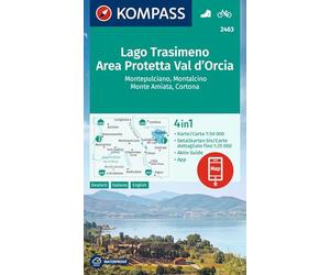 Carta escursionistica n. 2463. Lago Trasimeno, Area Protetta Val d'Orcia, Montepulciano, Montalcino, Monte Amiata, Cortona 1:50.000. Con App: 4in1 ... Verwendung in der KOMPASS-App. Fahrradfahren.