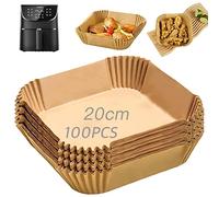 Carta Forno Per Friggitrice ad Aria, 100 Pezzi Teglie Per Friggitrice ad Aria Quadrati 20 x 20 cm, Antigrasso Antiaderente Fodera in Carta Monouso per Padelle, Forno e XL XXL Friggitrice ad Aria Calda