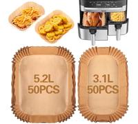 Carta Forno per Friggitrice ad Aria Doppio Cestello, 100 Pezzi Rettangolare Contenitori Fogli Air Fryer Accessori per Moulinex EZ901820 5,2/3,1 L, Air Fryer Philips Airfryer Serie 3000