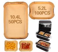 Carta Forno per Friggitrice ad Aria Doppio Cestello, 150 Pezzi Rettangolare Contenitori Fogli Air Fryer Accessori per Ninja AF500EU (100PCS 5.2L+ 50PCS 10.4L)