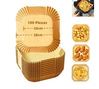 Carta Forno per Friggitrice ad Aria, Teglie per Friggitrice ad Aria Quadrati, 100 Fogli 20cm Friggitrice ad Aria Quadrato Impermeabile Antiolio Carta Forno per 4-8L Padella, Forno, Grill