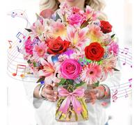 Carta greeting, Biglietti Pop Up di Compleanno, Biglietto di Compleanno con Musica e Luci, Biglietto 3D a Bouquet di Fiori, Biglietti per la Festa della Mamma per Mamma, Donne e Moglie
