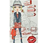Carta Hapy Birthday Rosso Ragazza Ados Jeune Donna alla moda Città labbra Bisous Borsetta Cappello Made in France
