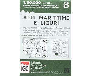 Carta n. 8 Alpi Marittime e Liguri 1:50.000. Carta dei sentieri e dei rifugi