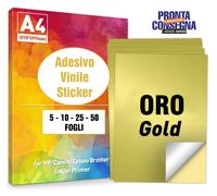 CARTA ORO ADESIVA METALLIZZATA LUCIDA 5 FOGLI A4 x STAMPA LASER INKJET SILHOUETE
