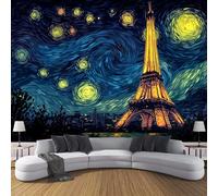 Carta Parati 300L × 210A Cm - Murale Stile Pittura A Olio Decorazione Muro Poster Gigante Design, Tessuto Seta Carta Per Pareti Illustrazione Notte Stellata Adatto Camere Soggiorno Ufficio,Blu Scuro