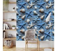 Carta Parati Adesiva 53 cm x 10 m Modello Stelle Marine Conchiglie Tavola Stampa 3D ad Alta Definizione Facile da Pulire Durevole Resistente all'Umidità Ideale per Soggiorno Camera da Letto Ufficio
