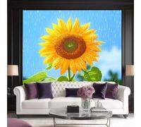 carta parati adesiva Cielo Azzurro Gocce Di Pioggia Girasole Giallo 250 x 175 cm impermeabile Adesivi Muro Decorazione Murale Parati Poster, Per Camerette Bambini Camera da Letto Soggiorno