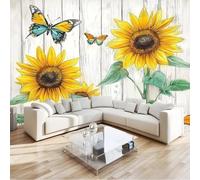 carta parati adesiva Pianta Girasole farfalla 300 x 210 cm impermeabile Rimovibile Adesivi Muro Decorazione Murale Parati Poster, Per Camerette Bambini Camera da Letto Soggiorno
