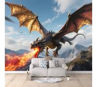 Carta Parati Camera Da Letto Drago Di Fuoco Nero, Wallpaper For Living Room Decorazioni Per Feste A Tema Drago 250X175cm Aggiorna Lo Stile Della Casa Rinfresca Subito Gli Interni Senza Odore Stesura