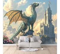 Carta Parati Drago Castello 3D Effetto 300x256 cm Carta da Parati Drago Fotomurale Tessuto non Tessuto Senza Supporto Adesivo Facile da Installare Sala da Pranzo Corridoio Fotomurale da Parete